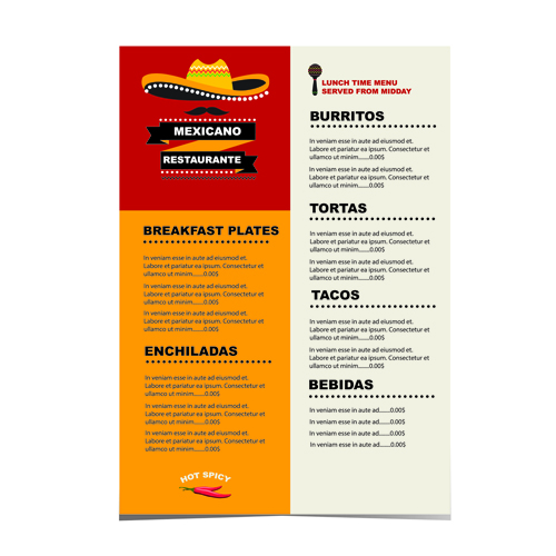 Mexican restaurant menu creative vector 04  