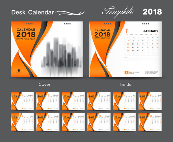 Orange Desk Calendar 2018 vector template  