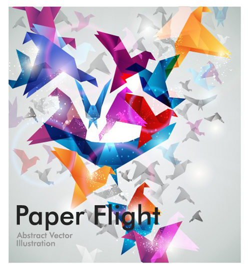 Set of Flight Origami birds vector Illustration 01  