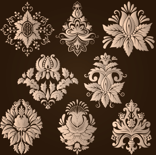 Ornamental floral damask elements vector material 04  