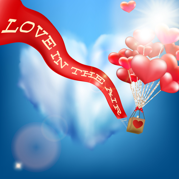 バレンタイン カード ベクトル 03 と赤いハートの風船  