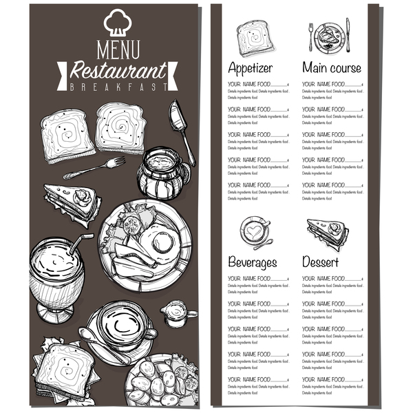 Restawrant-Frühstücksmenü mit Preisliste vector Design 08  