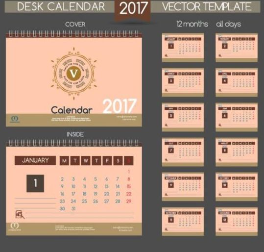 Retro desk calendar 2017 vector template 13  