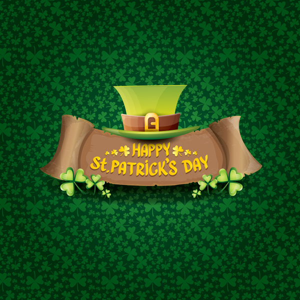 聖パトリックの日レトロなバナーの帽子と、緑の葉パターン ベクトル 14  