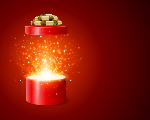 Shining christmas gift with red background vector  