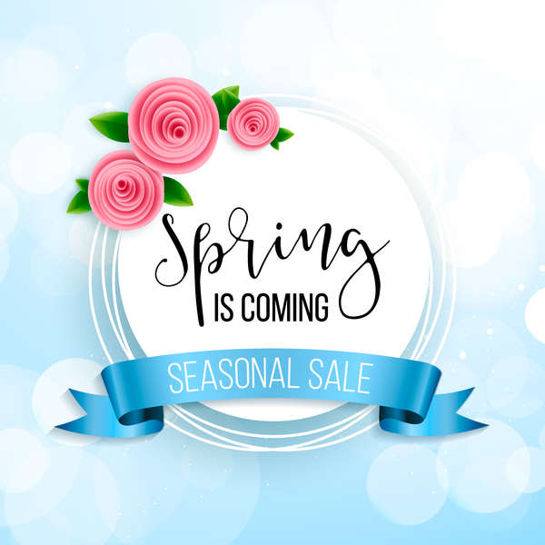 Spring seasonal sale label with background vector 16  