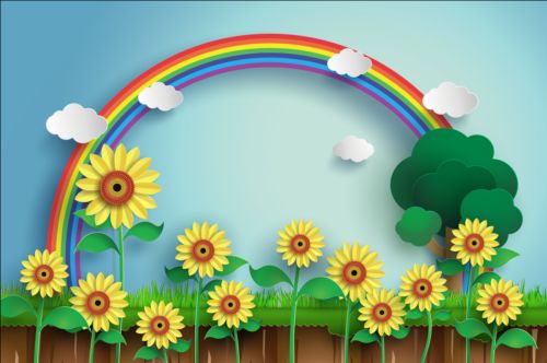 Sunflower with rainbow vector  