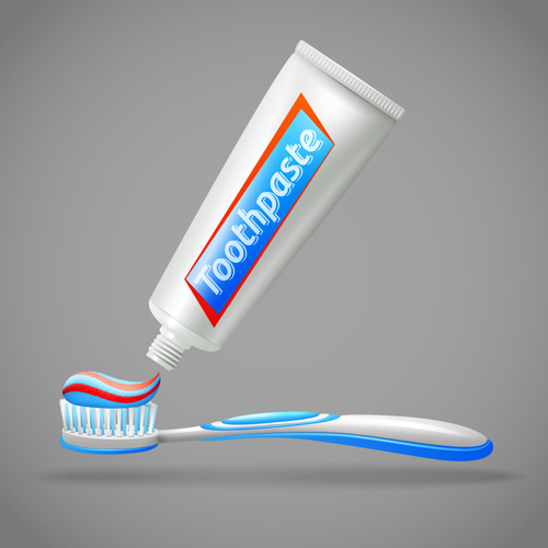 Toothpaste and toothbrush poster vector design 01  