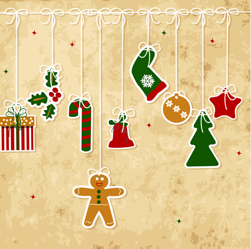 Set of Vintage Merry Christmas cards vector graphics 04  