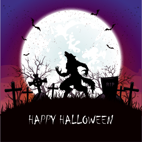 Werewolf on cemetery with halloween background vector  