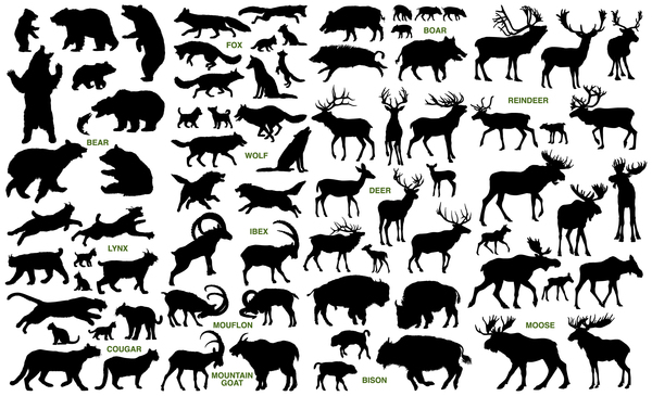 Wild animal silhouette set vector 02  