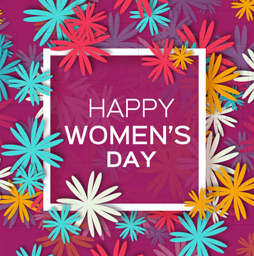 Womens Day 8 March holiday background with paper flower vector 03  