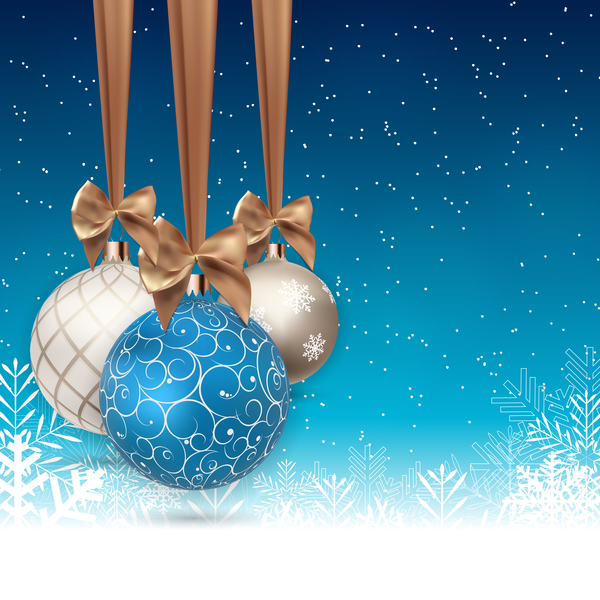 Xmas baubles with snow beckgrounds vector 02  