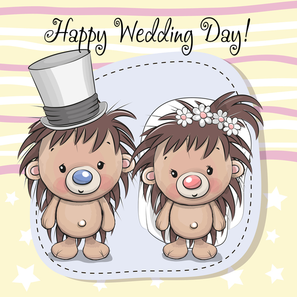 cartoon hedgehogs with wedding invitation card vector  