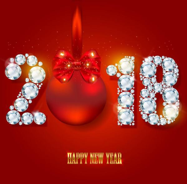 diamond with 2018 new year and red background vector  