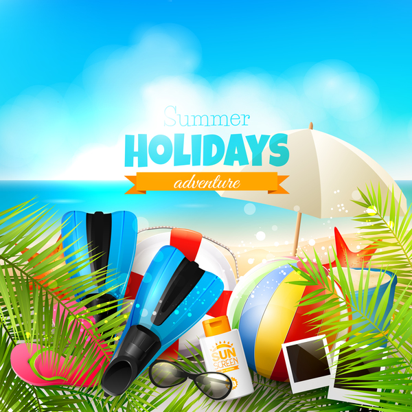 tropical summer holiday beach with blue sky background vector  