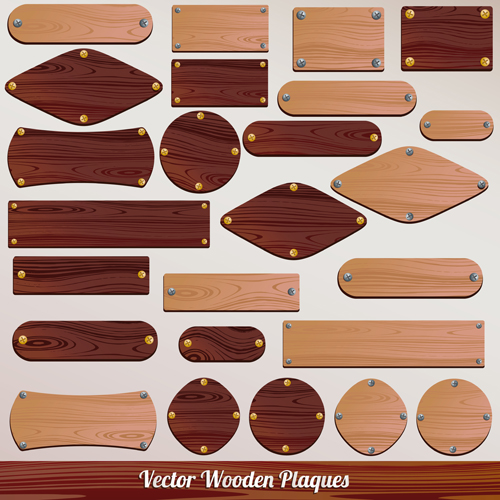 Set of Wooden plaques labels vector 01  