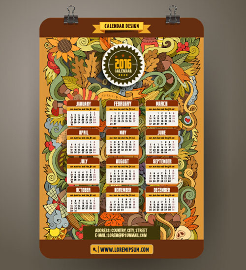 2016 Calendar with ornaments pattern vector 02  