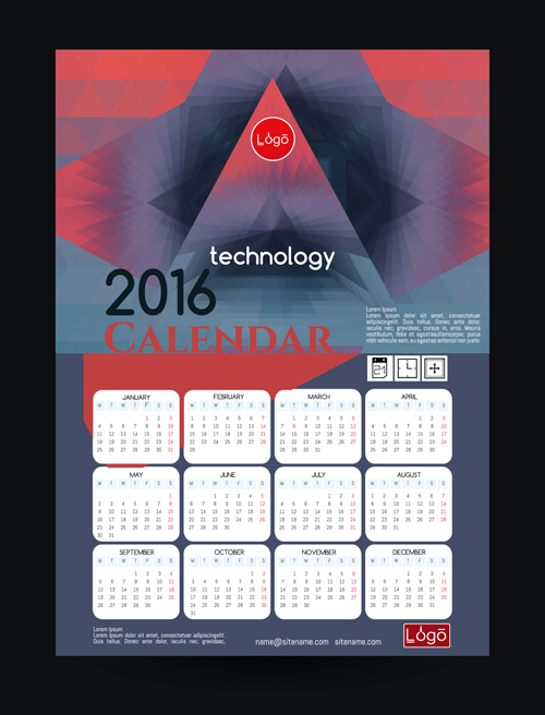 2016 technology calendar template vector 12  