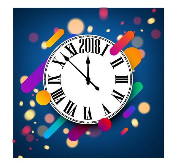 Horloge 2018 avec vecteur de fond bleu nouvel an  