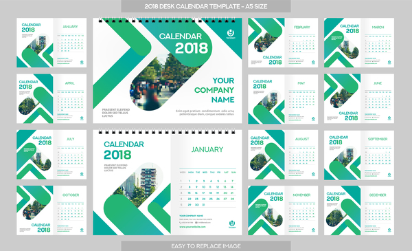 Tischkalenderschablone des Tischkalenders 2018 stellte Vektor 09 ein  