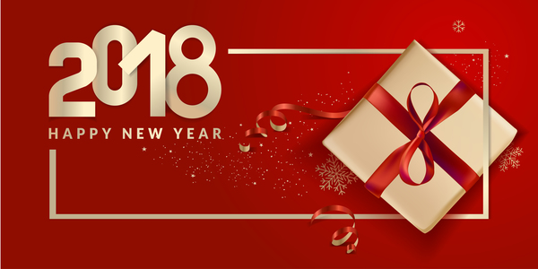 Boîte de cadeau de nouvel an 2018 avec le vecteur de fond rouge 07  