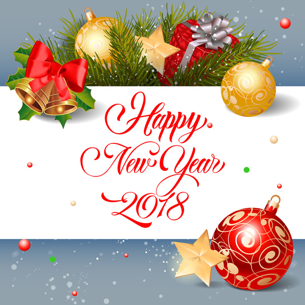 2018 new year greeting card with christmas decor vector  