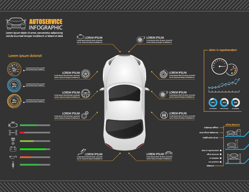 Autoservice infographic dark styles vector  