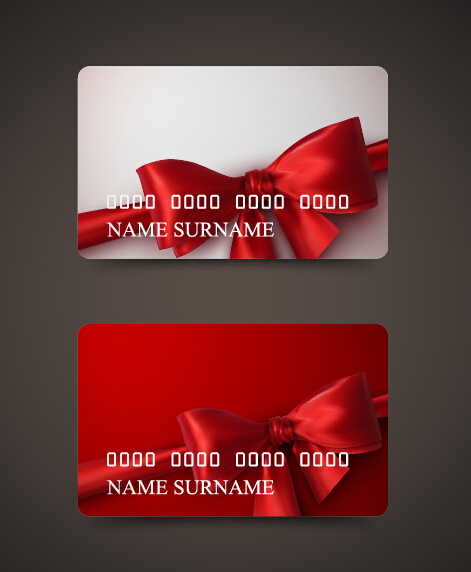 Beautiful bow with business cards template vector 08  