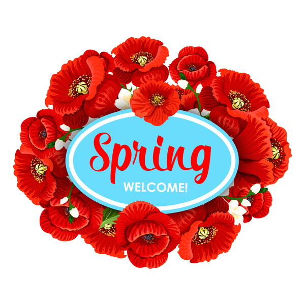 春カード ベクトルと赤の美花  