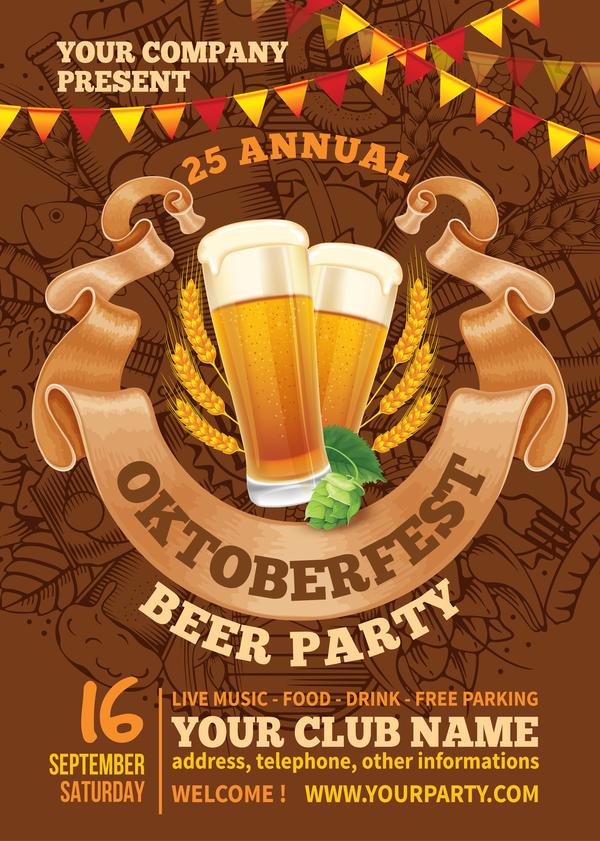 Beer party flyer template vectors 03  