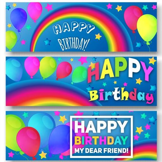 Birthday balloon and rainbow vector banners  