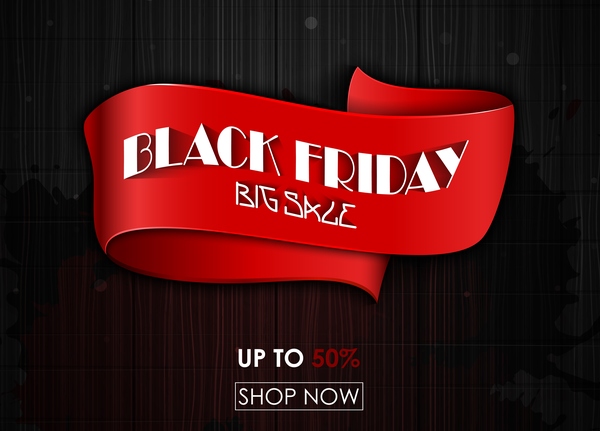 Black friday big sale ribbon banner with wooden background vector  