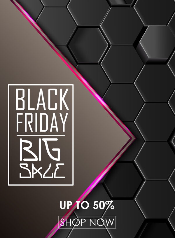 Schwarzer Freitag-Verkauf mit Hintergrundvektor 03 des Hexagons 3D  