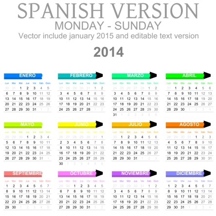 スペイン語バージョン カレンダー 2014 ベクトル 05  