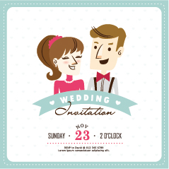 Cartoon style wedding invitation cards 03  