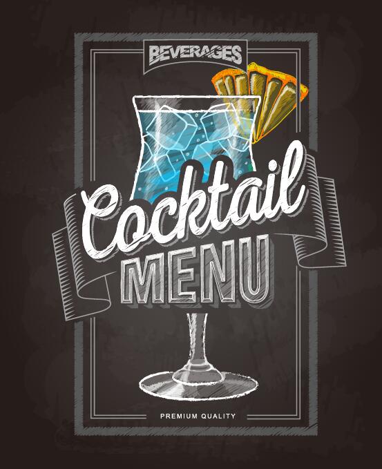 Couverture de menu cocktail avec tableau noir et craie dessin vectoriel 23  