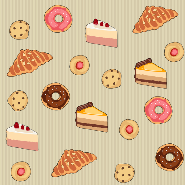 クッキードーナツプレッツェルパンとケーキのベクトル  