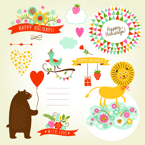 Cute animals with labels design vector 03  