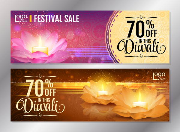 Diwali festival discount bannières vecteur 02  