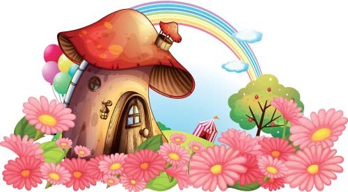 Fairy tale world and mushroom house vector 05  