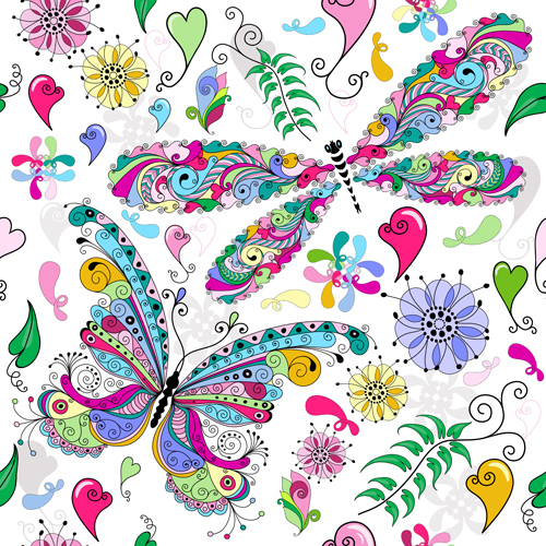 Floral butterflies seamless pattern vector set 04  