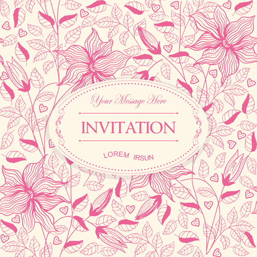 Flower pattern with pink invitation card vector 03  