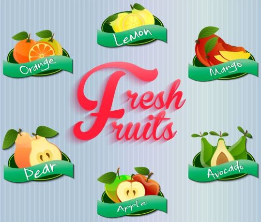 Fresh fruits labels vector set 01  