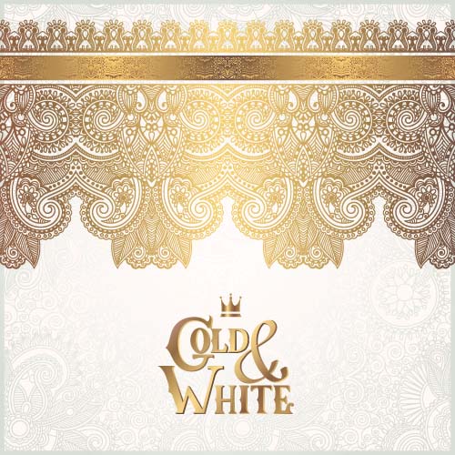 Gold lace with white ornaments background vector 10  