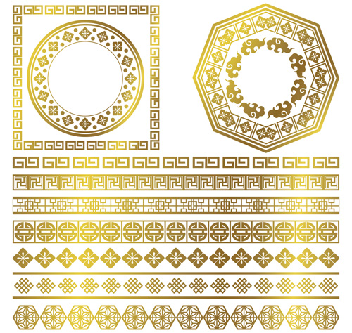 Golden frame with ornaments border vector  