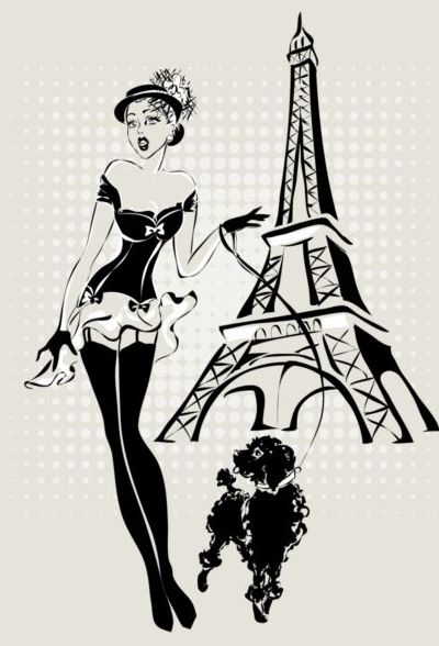 パリ旅行の背景ベクトル 06 手描き gril  