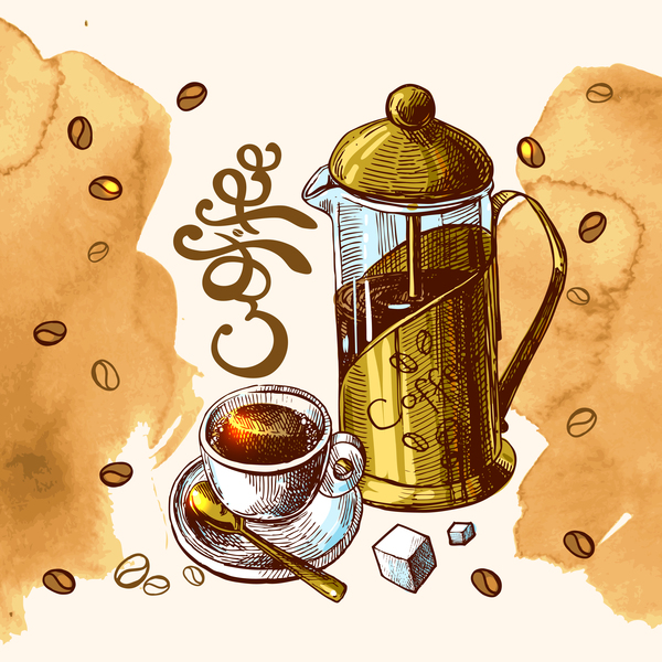 手描きコーヒーのスケッチ要素ベクトル 06  