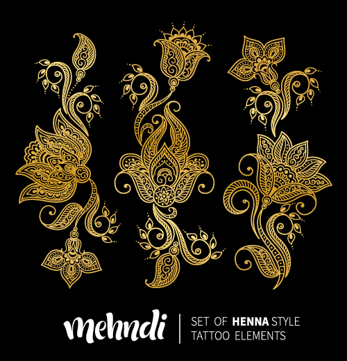 Mehndi styles henna tattoo elements vector 07  