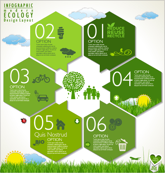 Modern ecology infographics green template vector 06  